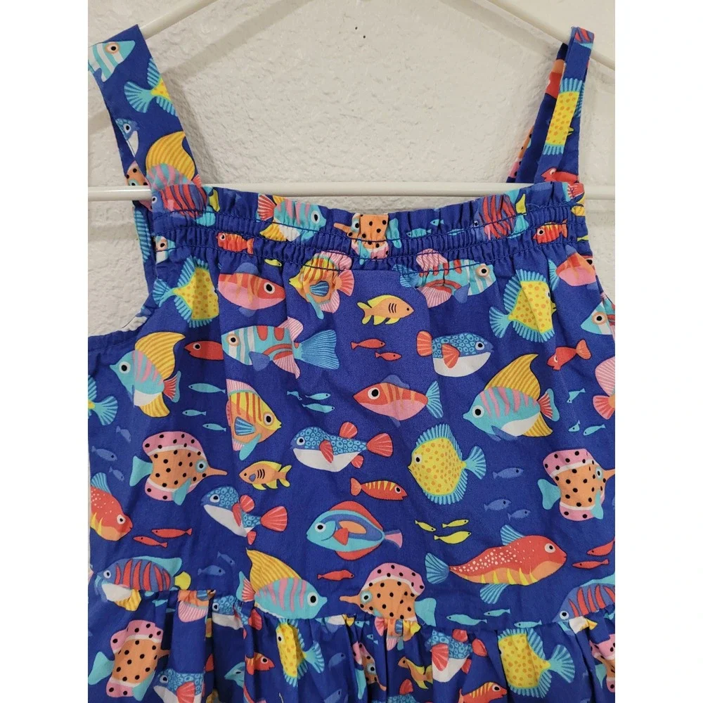 Gymboree Girls Size 8 Blue Fish Print Ruffle Midi Dress Cotton‎ Ocean #5
